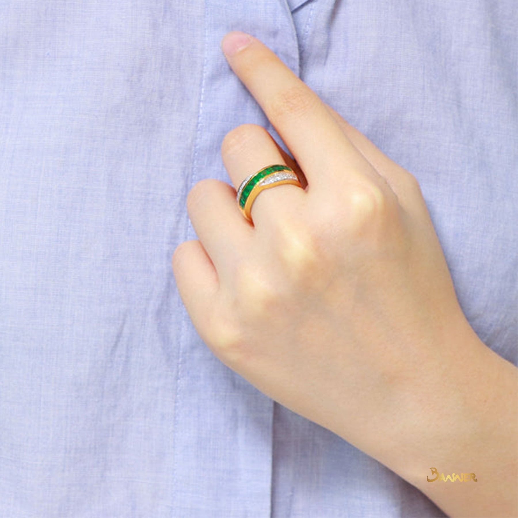 Emerald and Diamond Infinity Ring