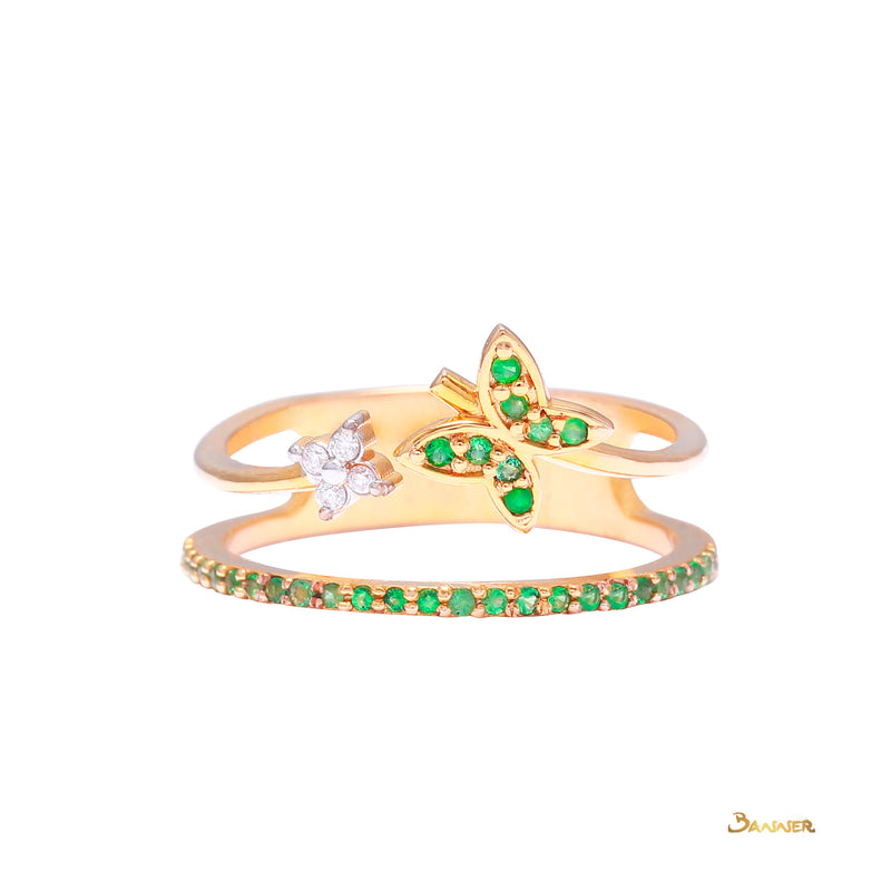 Emerald and Diamond Butterfly Ring