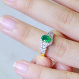 Emerald and Diamond Bypass Halo Ring