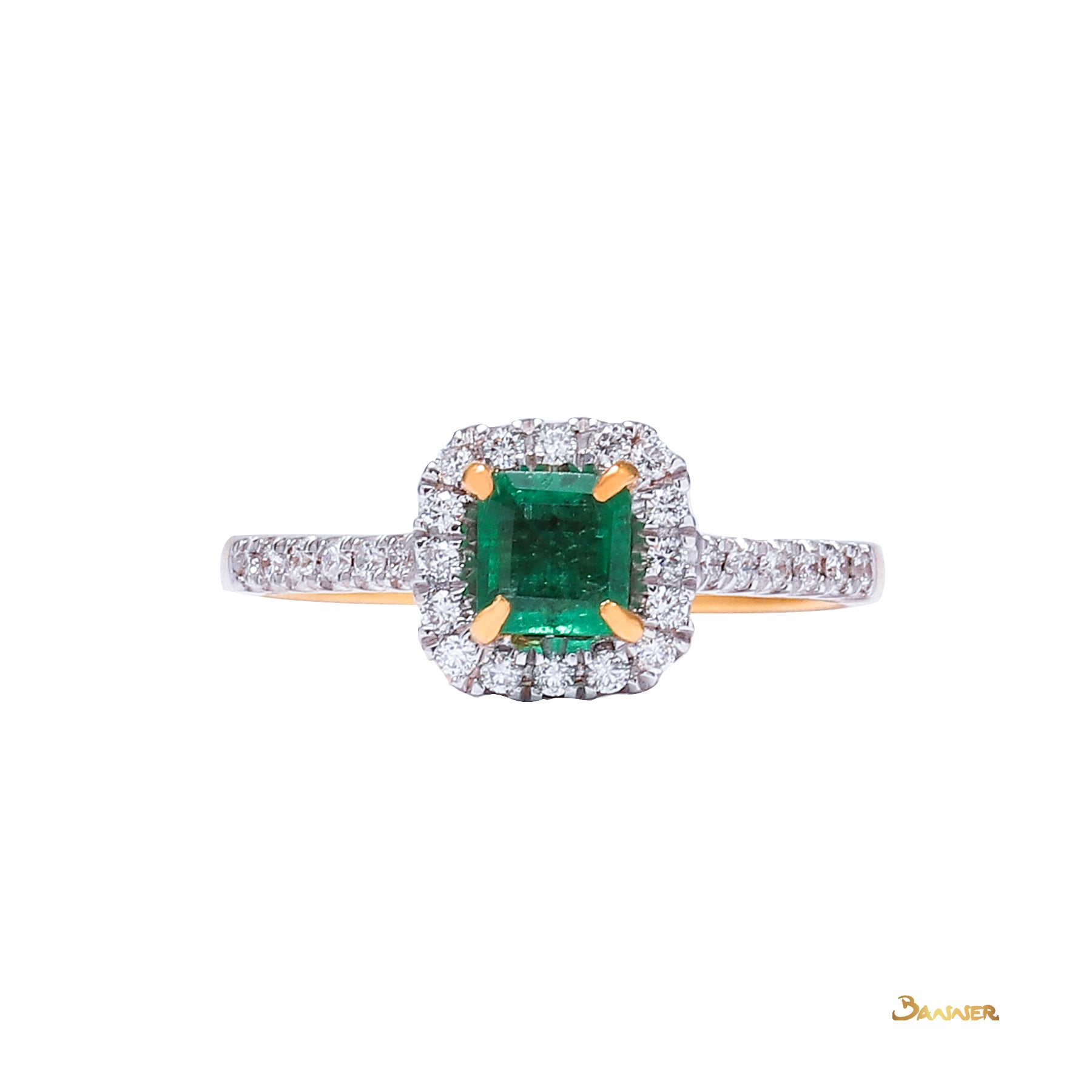 Emerald and Diamond Halo Ring