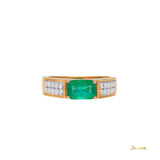 Emerald and Diamond 2 Rows Men's Ring