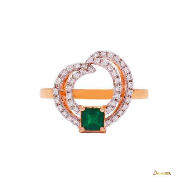 Emerald and Diamond Double Helix Ring