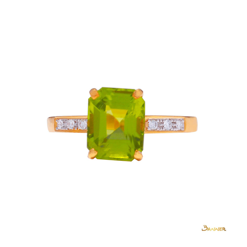 Peridot Emerald Cut and Diamond Ring