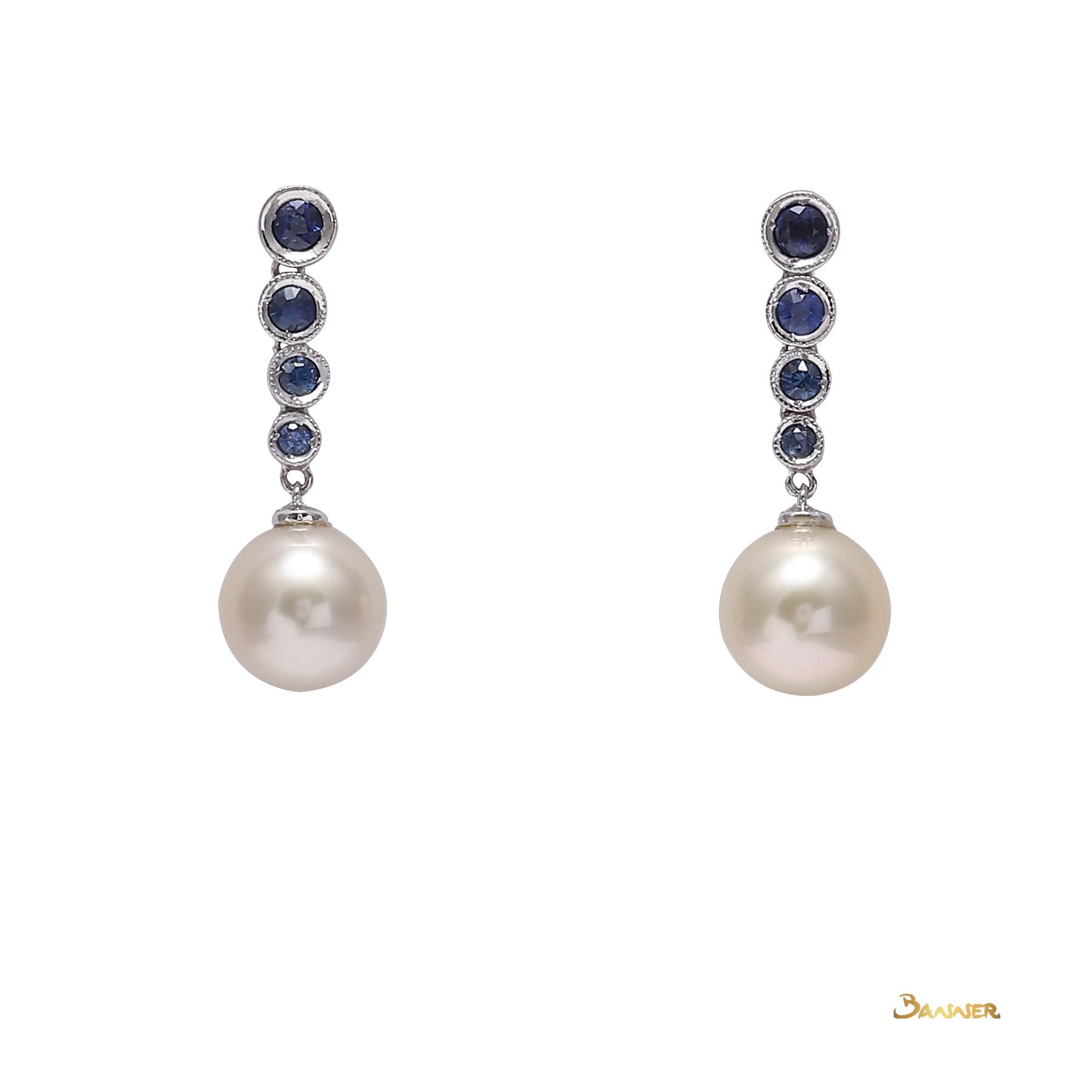 Pearl and Sapphire Tennis Earrings