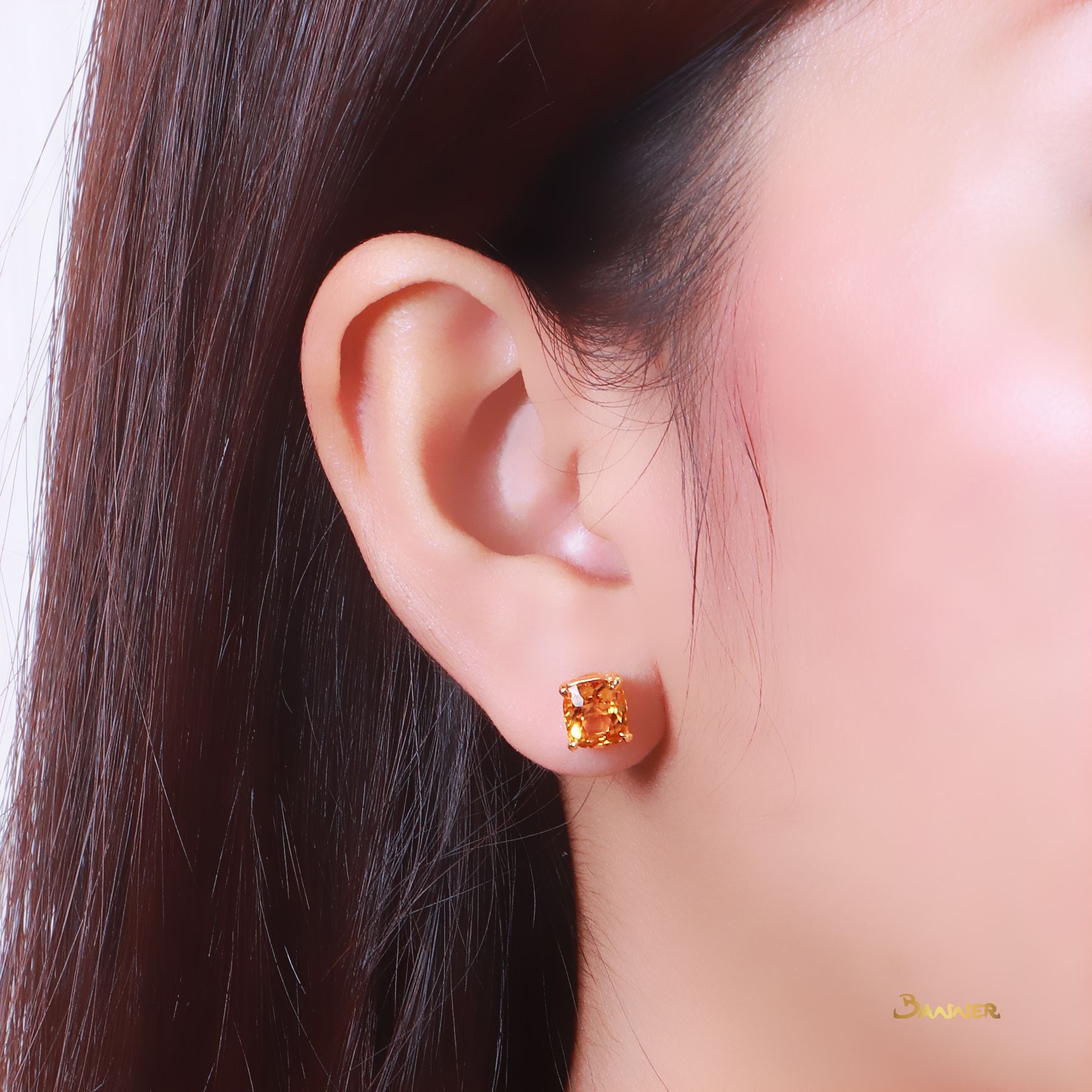 Cushion-cut Citrine Stud Earrings