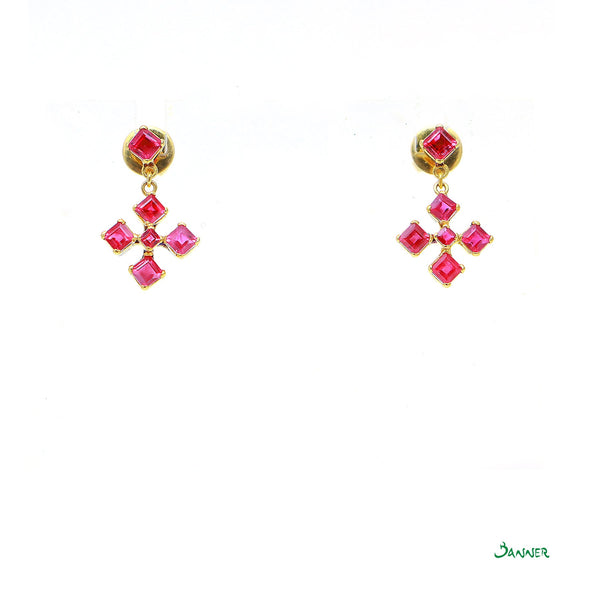 Emerald-cut Ruby Cross-shaped Earrings