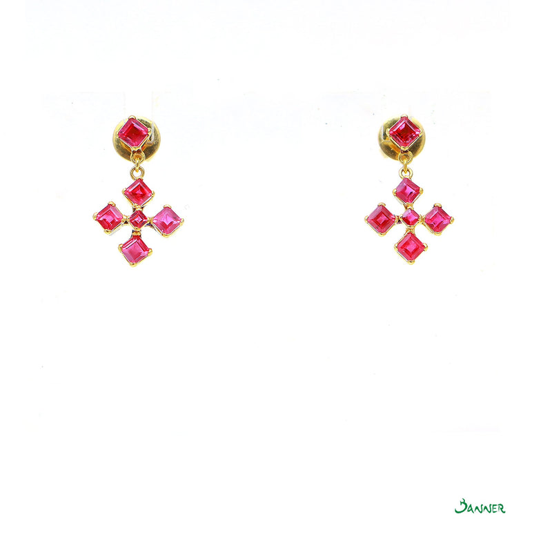 Emerald-cut Ruby Cross-shaped Earrings
