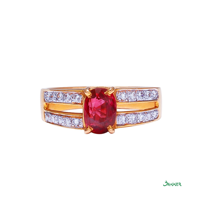 Ruby and Diamond Double Channel Ring