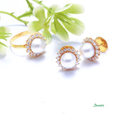 Pearl and Diamond Sunflower Earrings