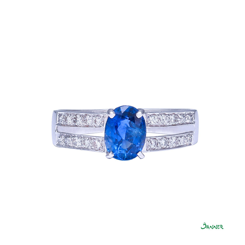 Sapphire and Diamond Double Channel Ring