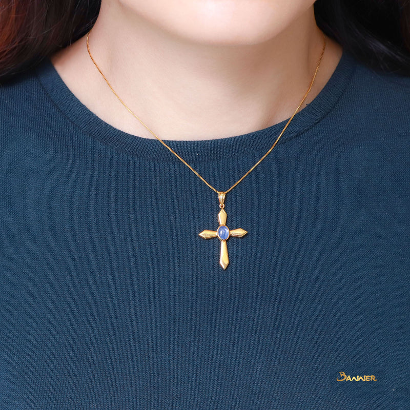 Sapphire Cabochon Cross Pendant