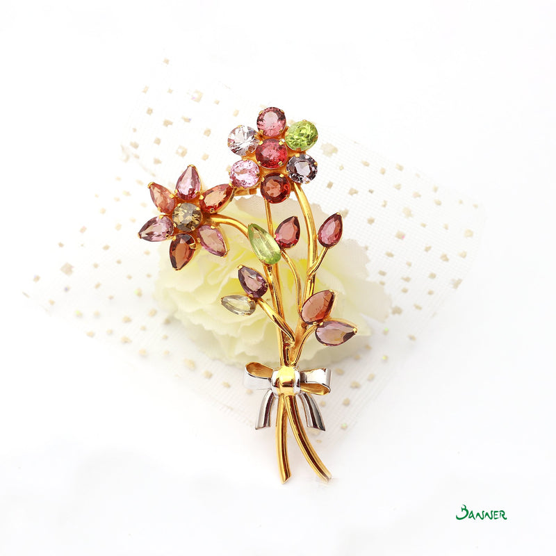 Multi-Colored Spinel Flower Brooch