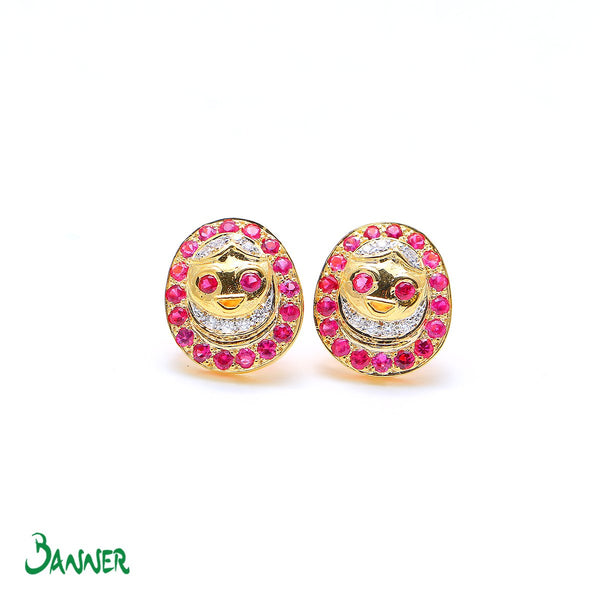 Ruby and Diamond Pyit-Taing-Daung Stud Earrings