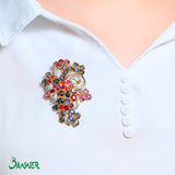 Multi-Colored Spinel and Diamond Flower Brooch