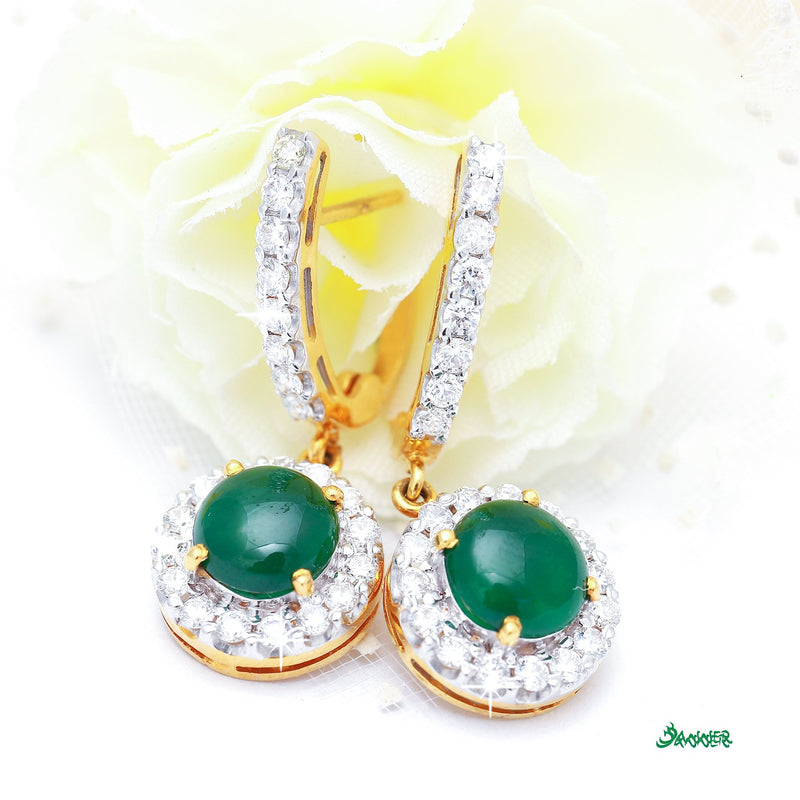 Jade and Diamond Halo Dangle Earrings