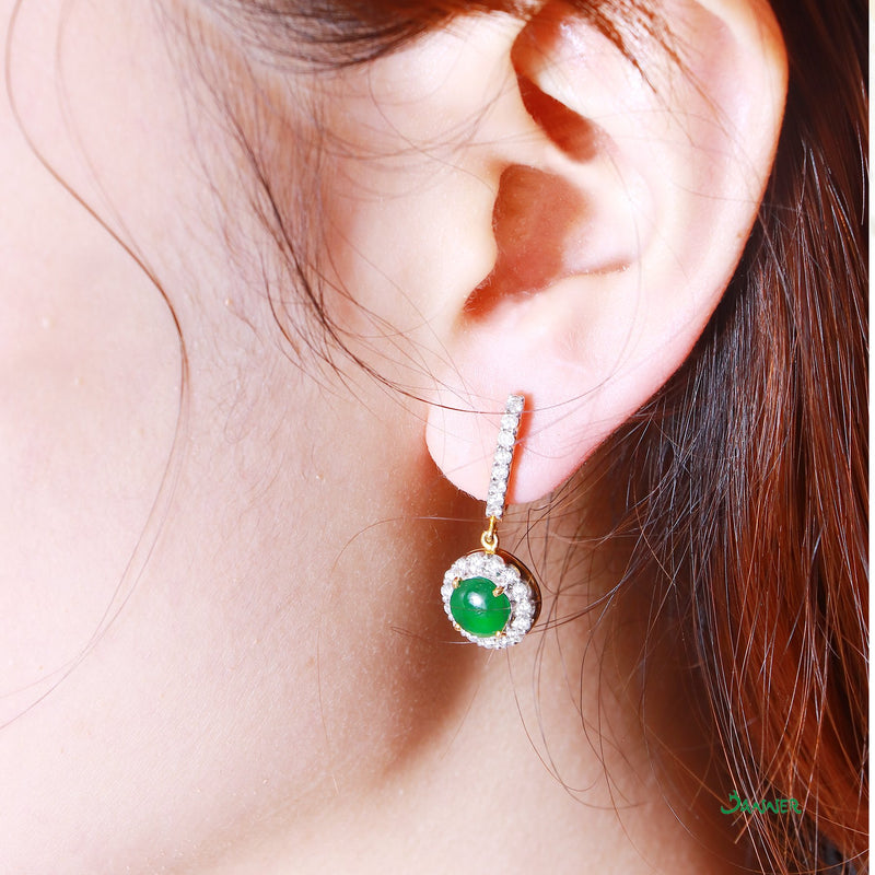 Jade and Diamond Halo Dangle Earrings