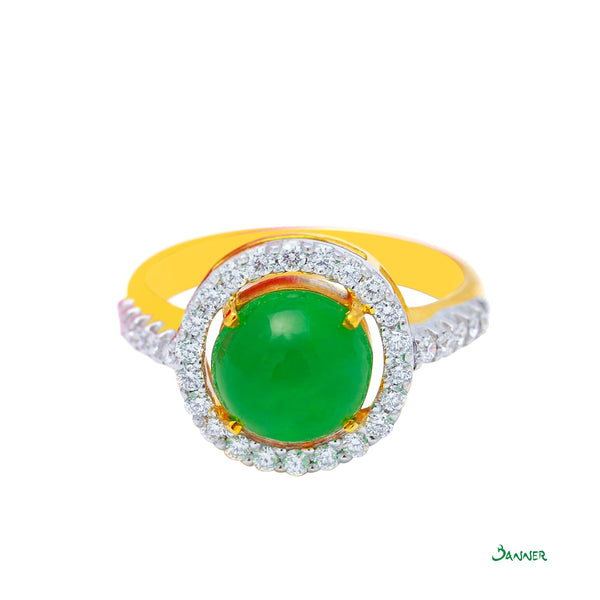 Apple Green Jade and Diamond Halo Ring