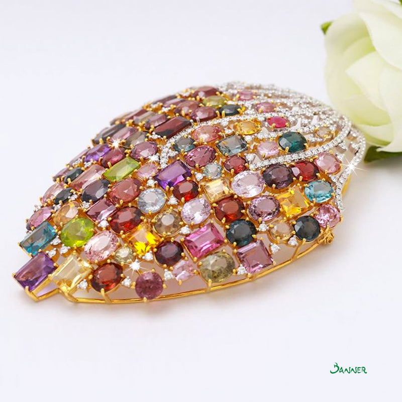 Multi-Colored Spinel and Diamond Brooch