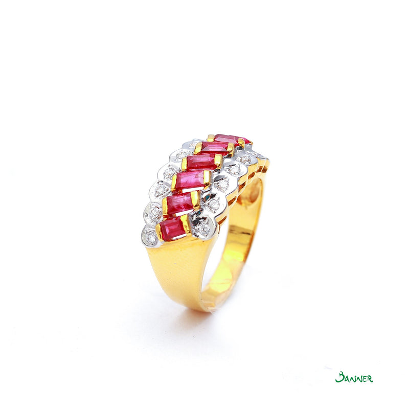 Emerald-cut Ruby and Diamond Ring
