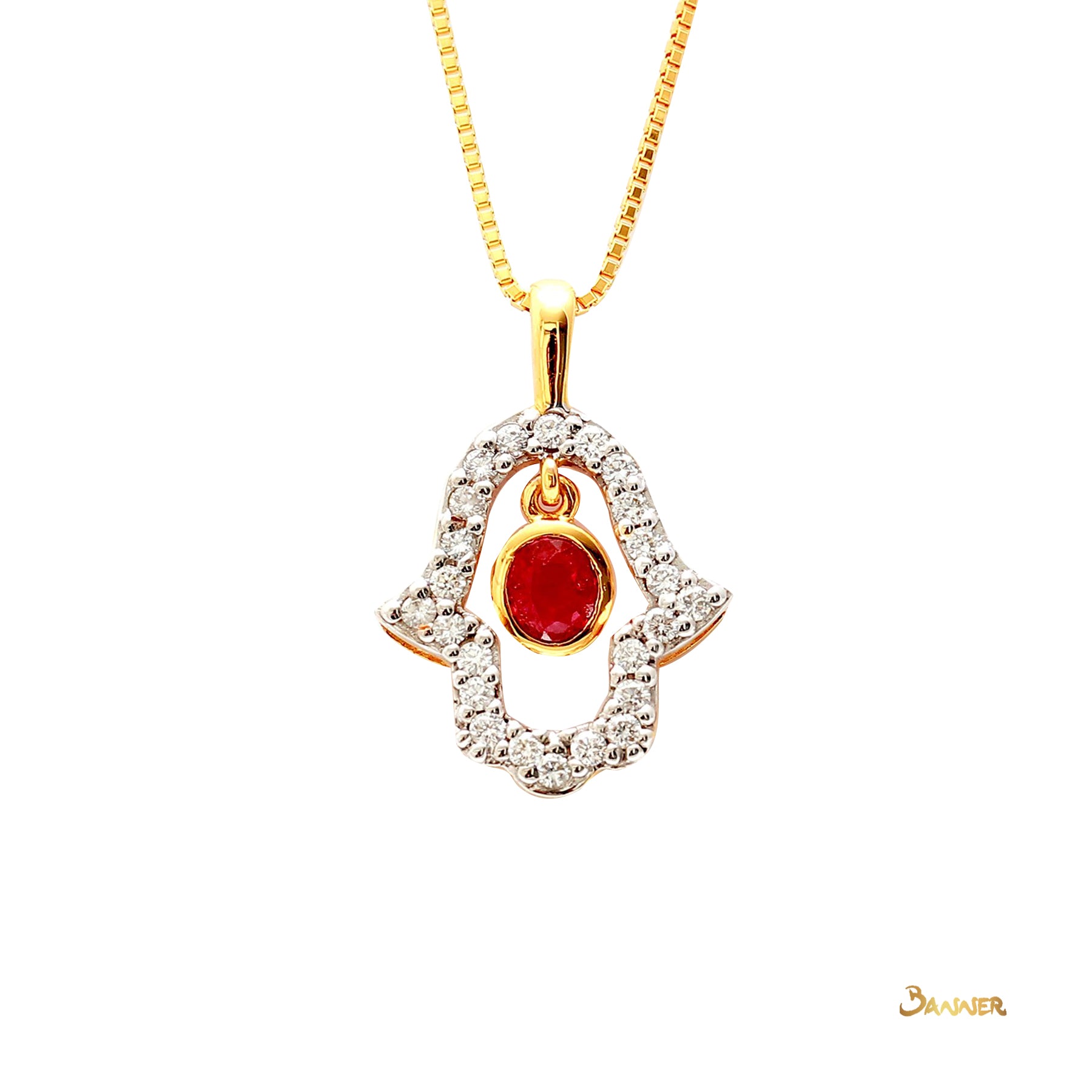 Ruby and Diamond Hamsa Pendant