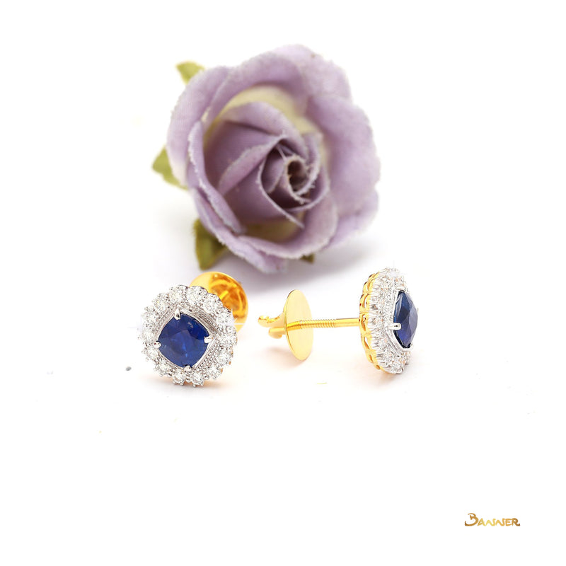 Blue Sapphire and Diamond Halo Earrings (Sapphire t.w. 3.35 cts.)