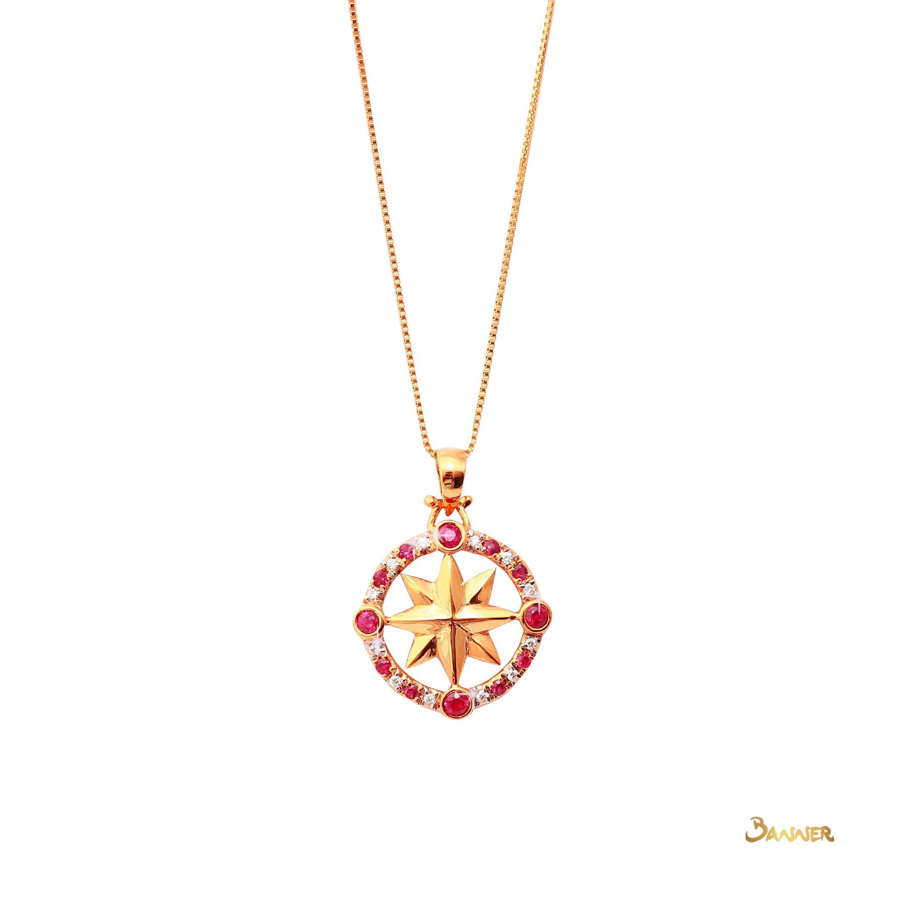 Ruby and Diamond Compass Pendant