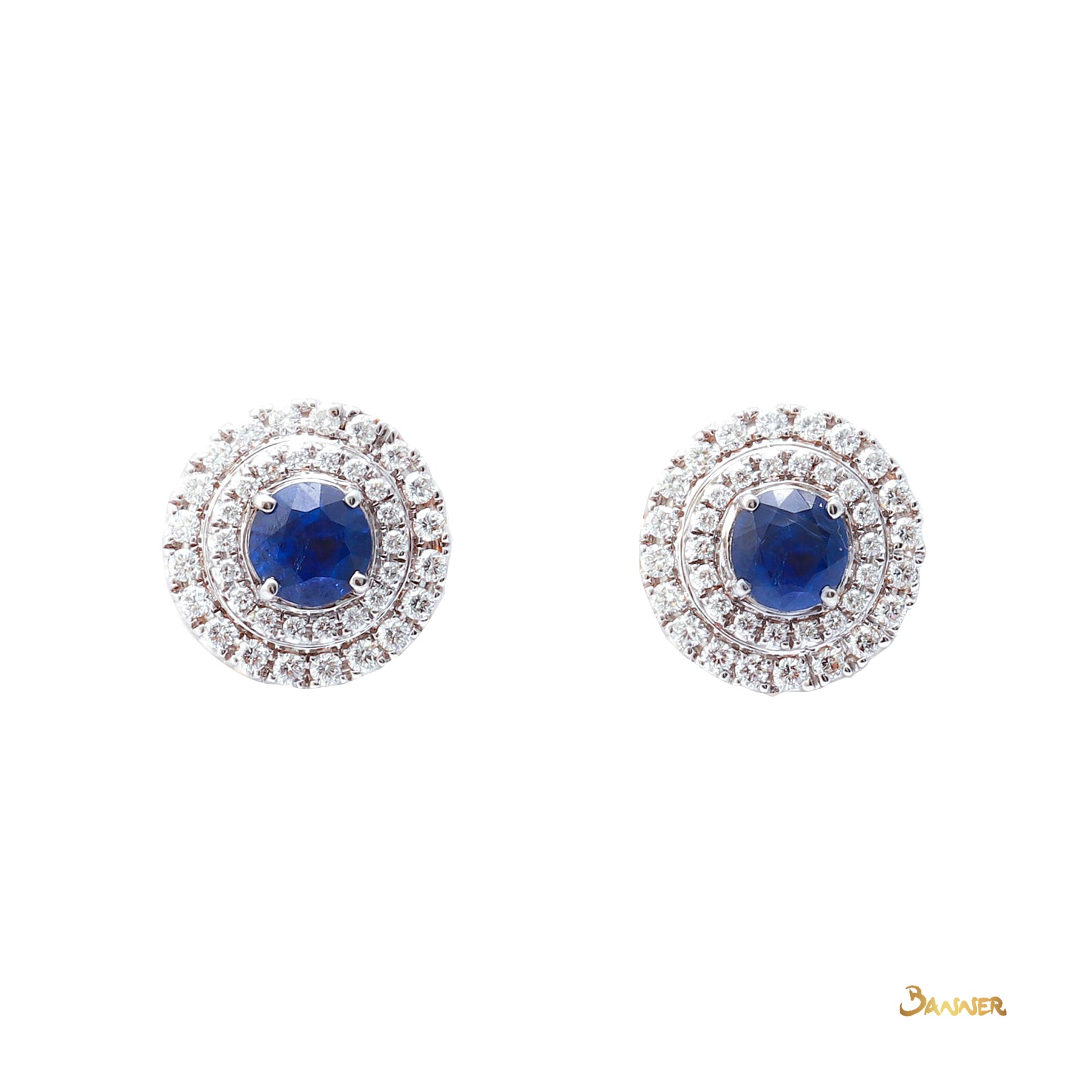 Natural Burmese Sapphire and Diamond Double Halo Earrings (2 Sapphires 2.88 cts.)