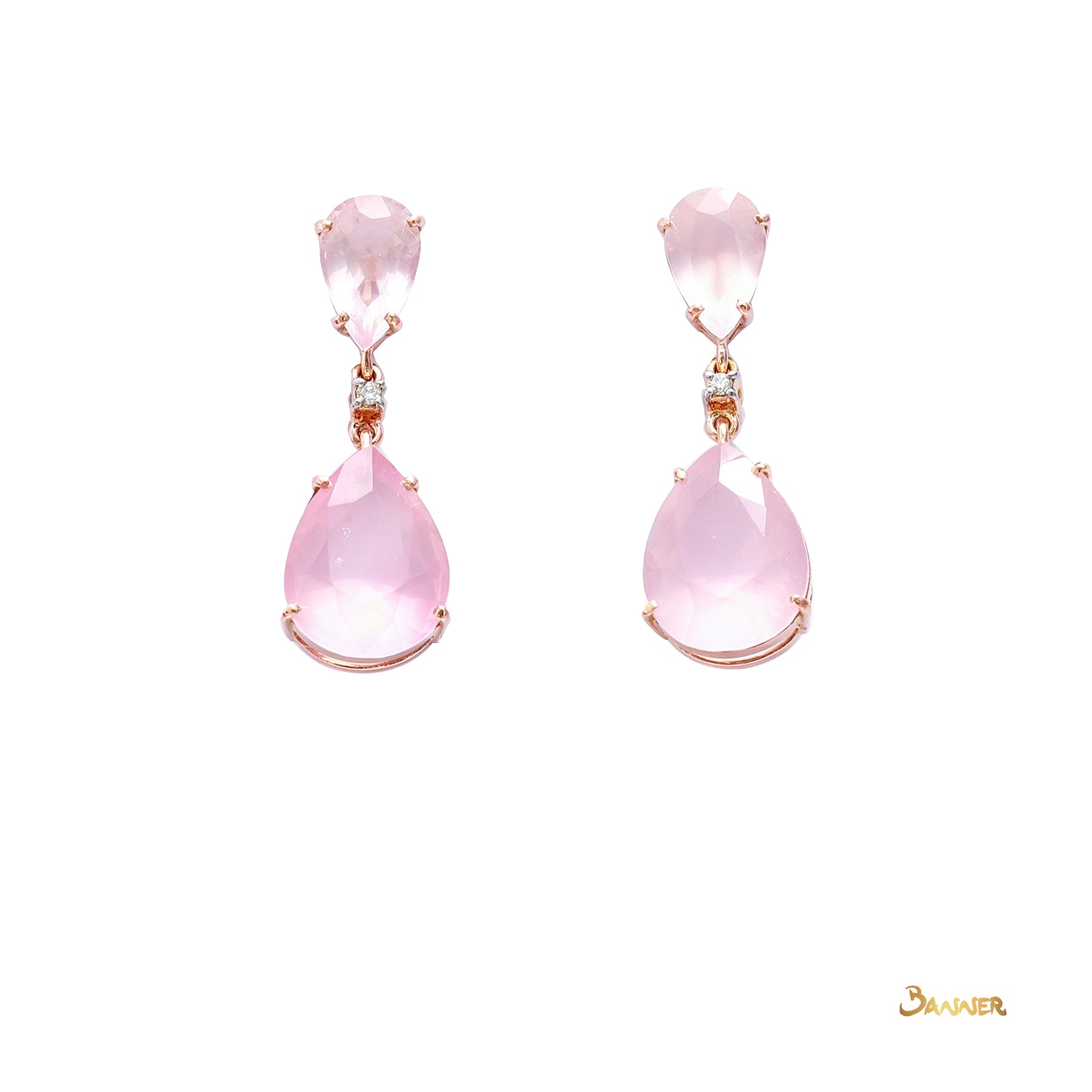 Rose Quartz and Diamond Rain-drop Earrings