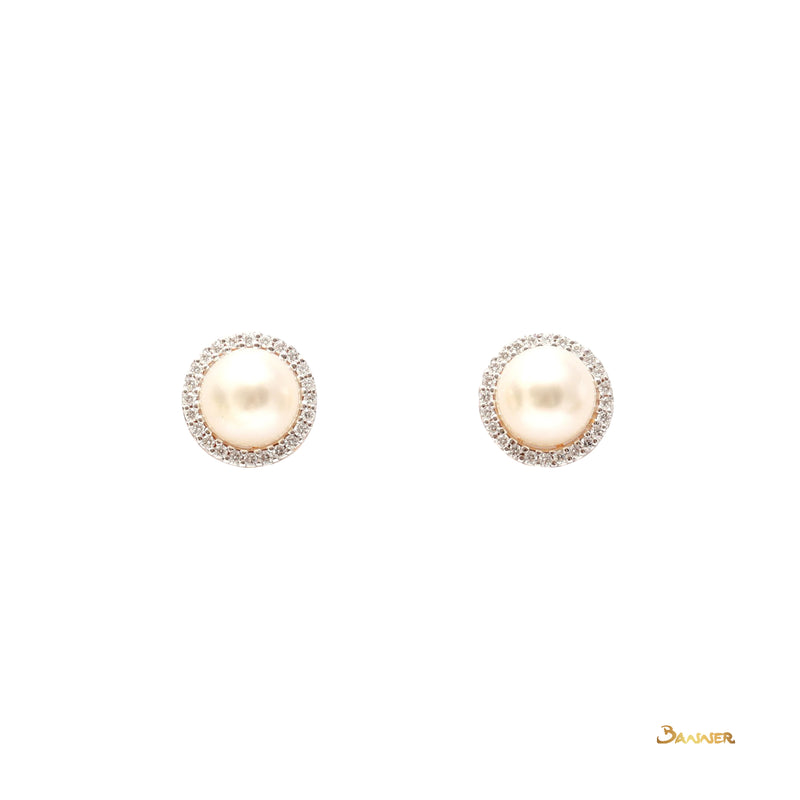 South Sea Pearl and Diamond Halo Earrings