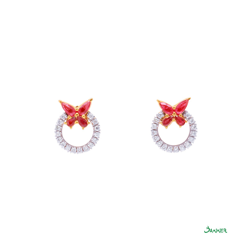Ruby and Diamond Butterfly Earrings