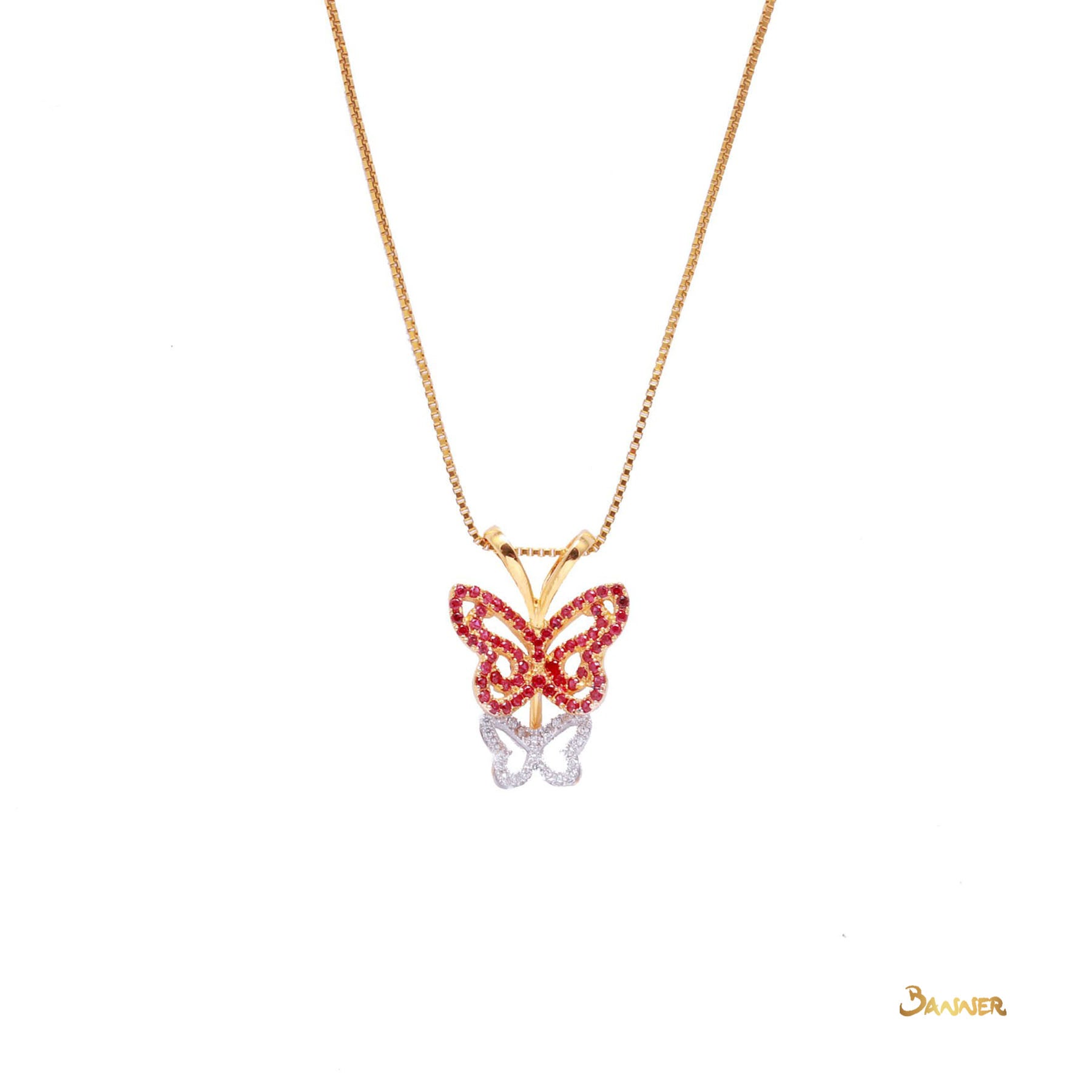 Ruby and Diamond Butterfly Pendant