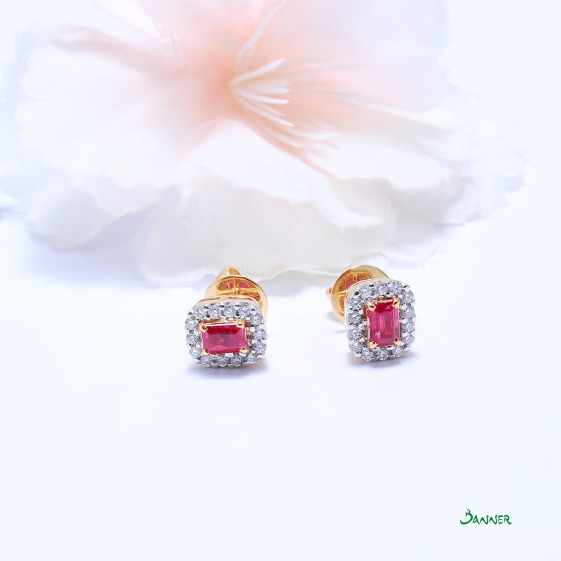 Emerald-cut Ruby and Diamond Earrings