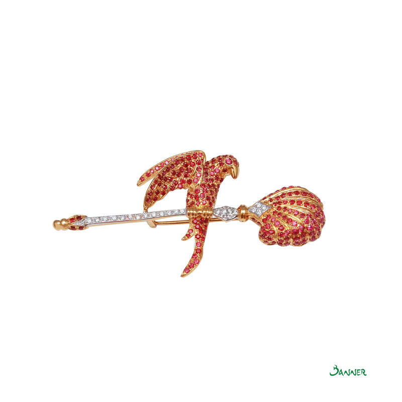 Ruby and Diamond Parrot Brooch
