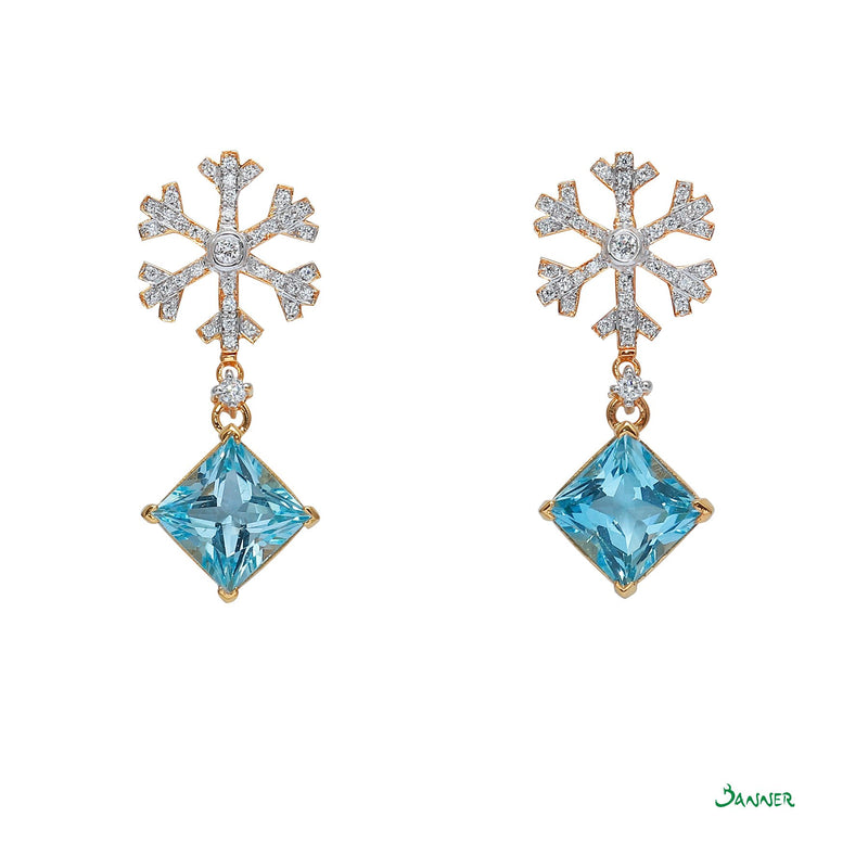 Blue Topaz and Diamond Snow Flake Earrings