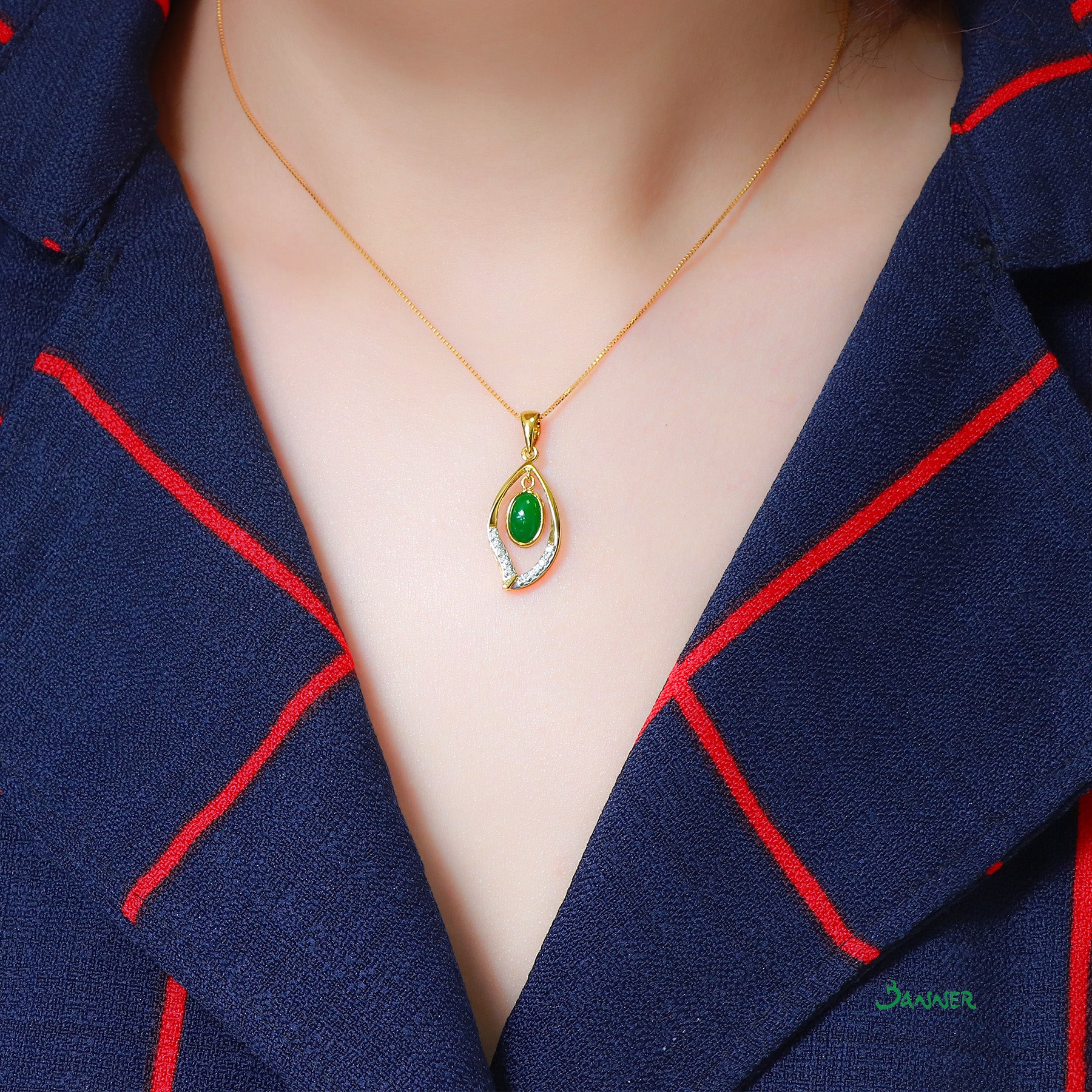 Jade and Diamond Rain-drop Pendant