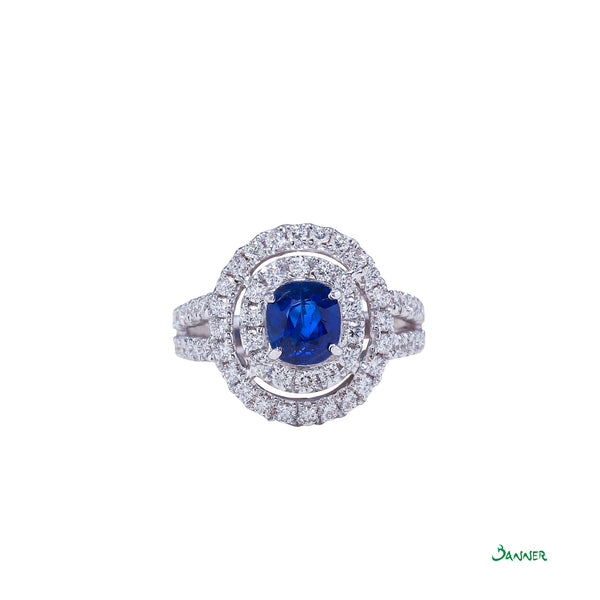Sapphire and Diamond Two Rows Ring