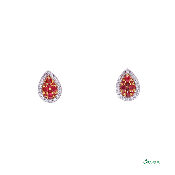 Ruby and Diamond 3-way Rain-drop Earrings