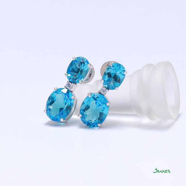 Blue Topaz and Diamond Two-step Earrings