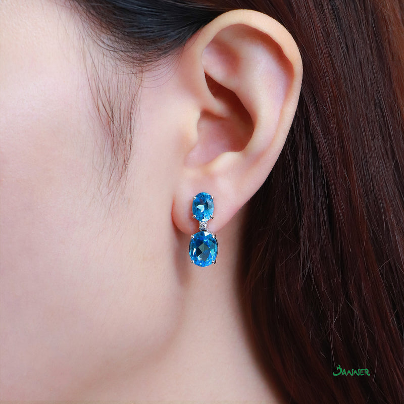 Blue Topaz and Diamond Two-step Earrings