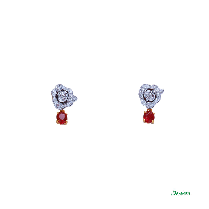 Ruby and Diamond Rose Earrings