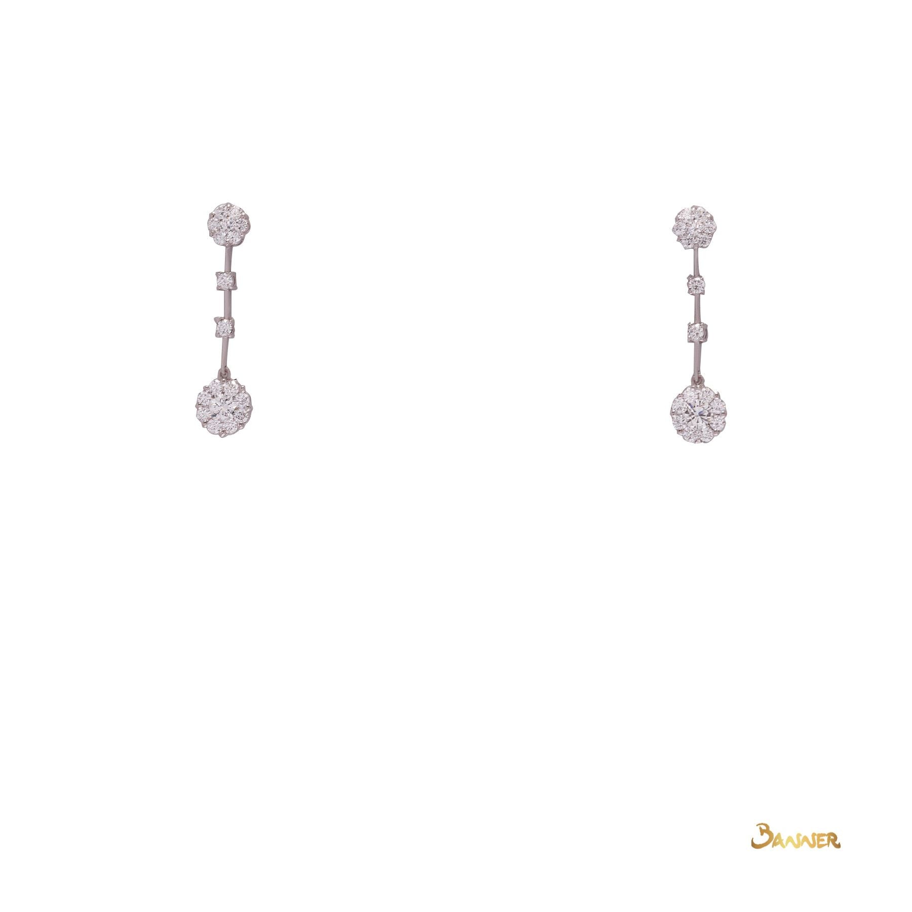 Diamond Flower Dangling Earrings