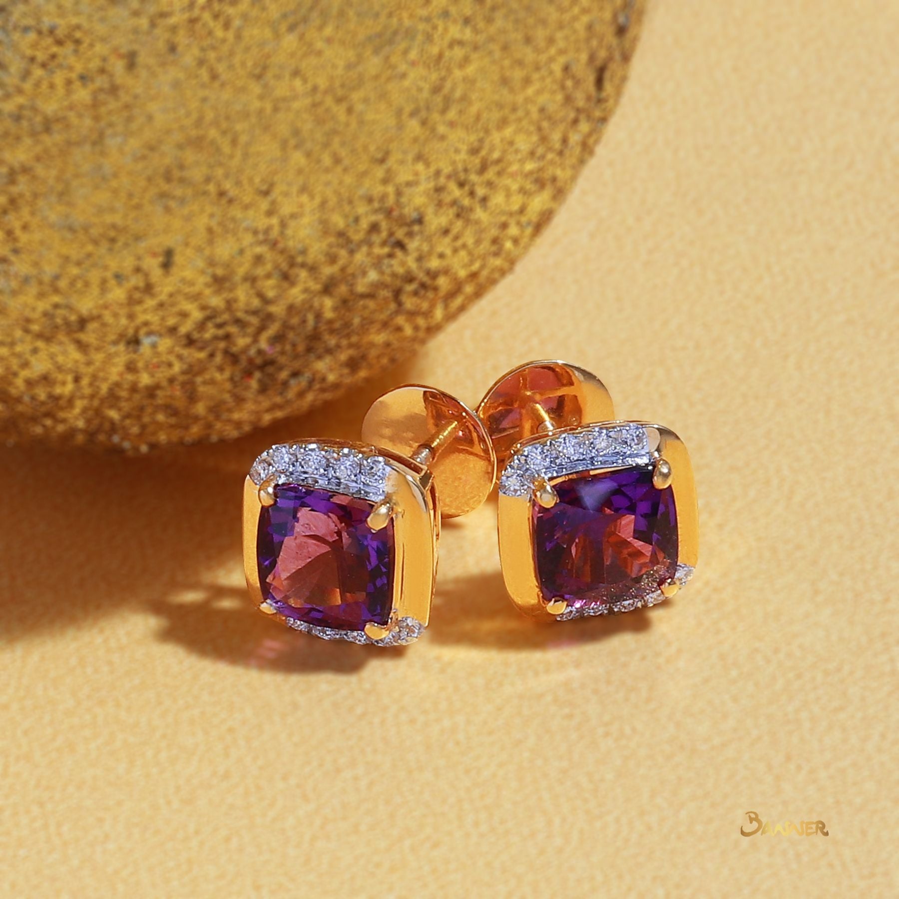 Amethyst and Diamond Stud Earrings