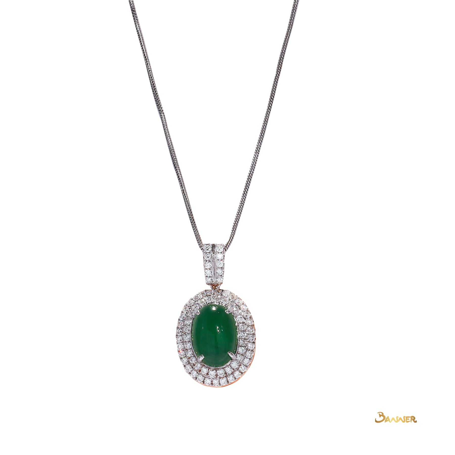 Green Jade and Diamond Double Halo Pendant