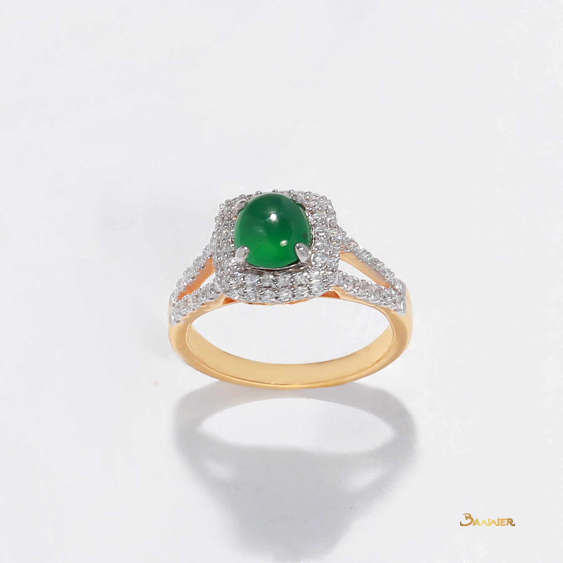 Jade and Diamond Double Halo Ring