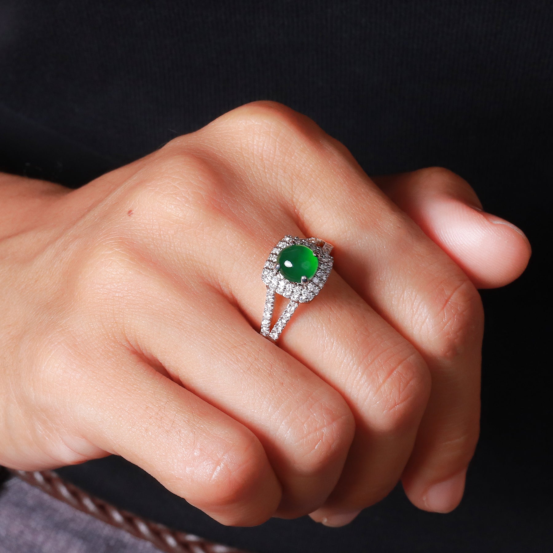 Jade and Diamond Double Halo Ring