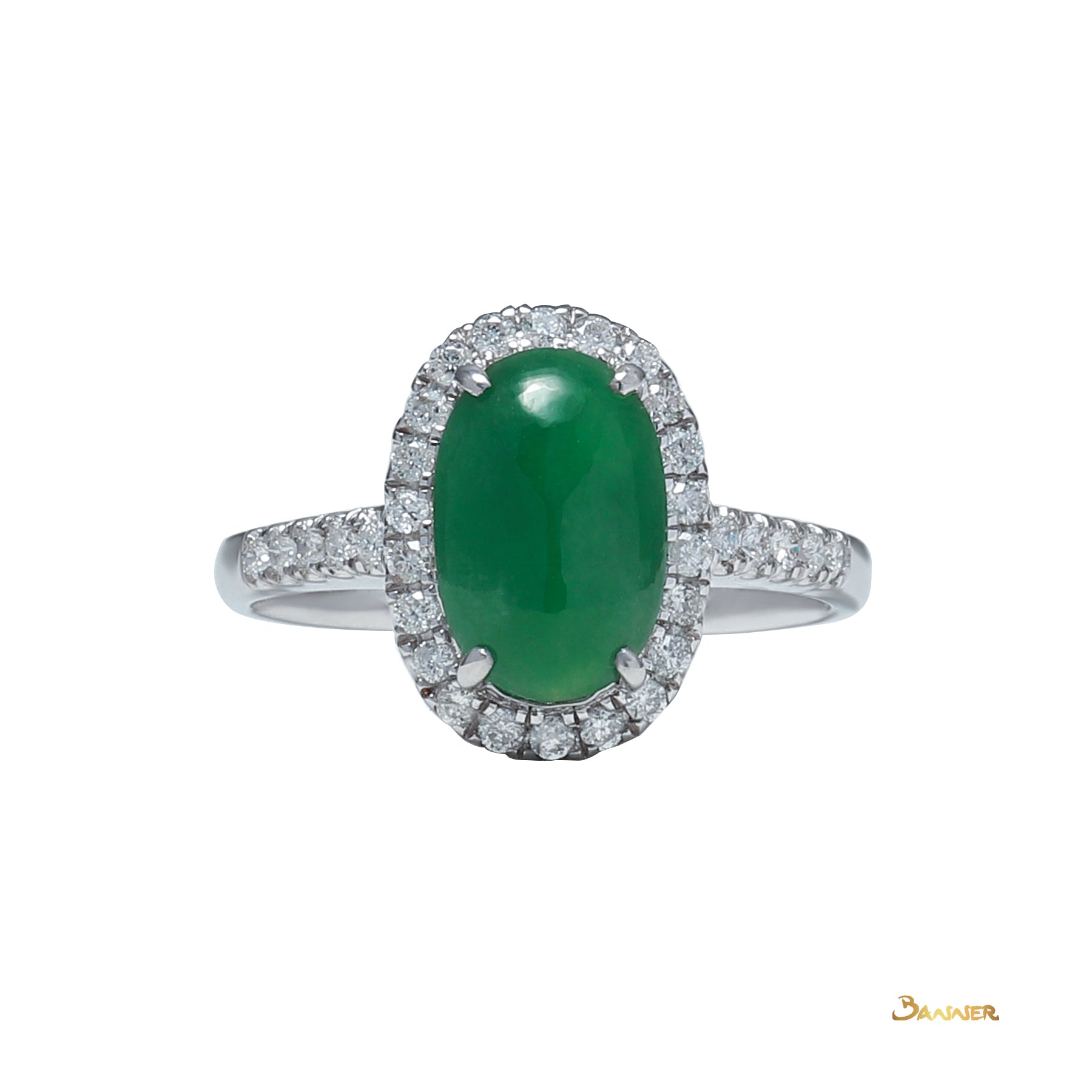 Jade and Diamond Halo Ring