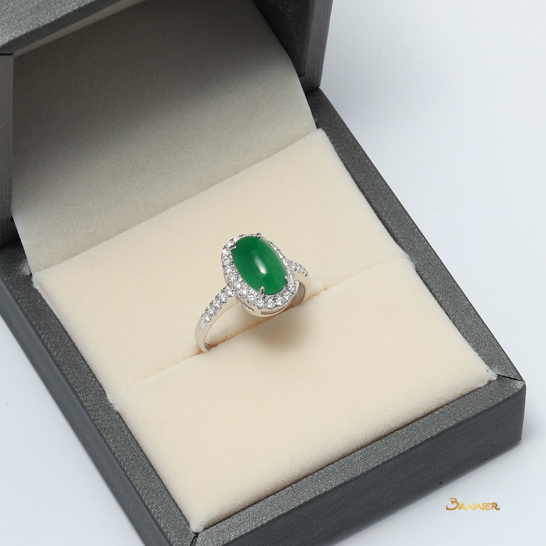 Jade and Diamond Halo Ring