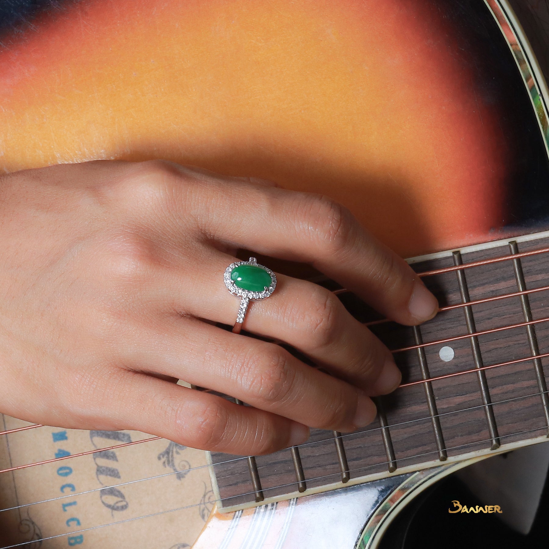 Jade and Diamond Halo Ring