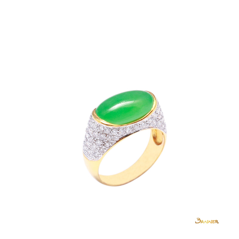 Jade Cabochon and Diamond Ring