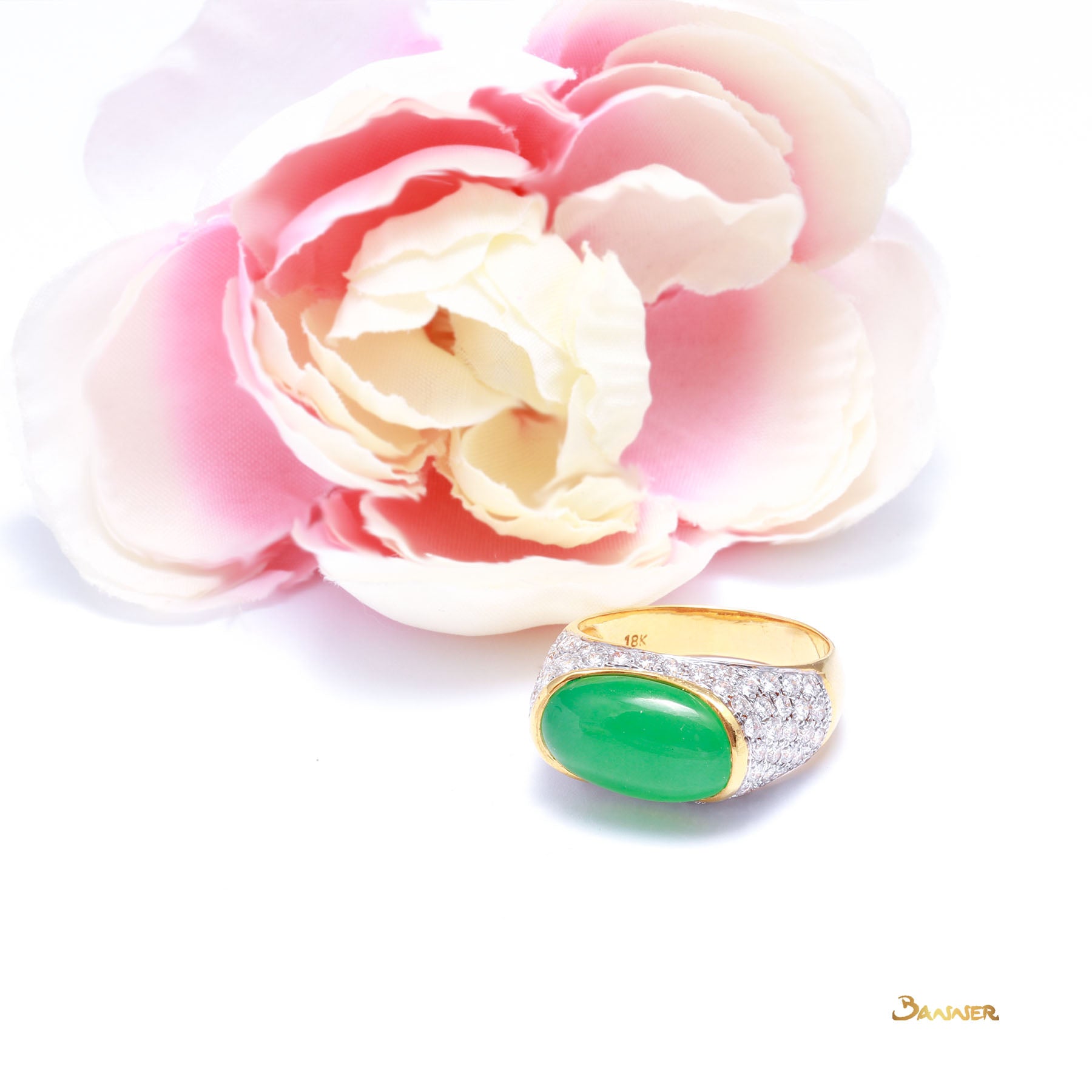 Jade Cabochon and Diamond Ring